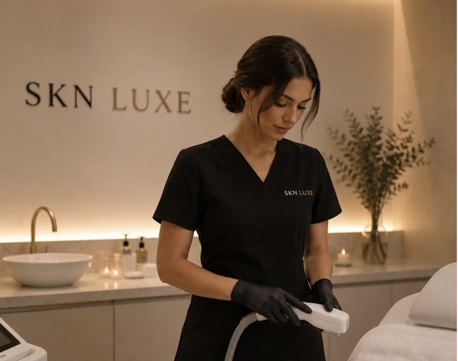 SKN Luxe practitioner preparing the laser hair removal handpiece